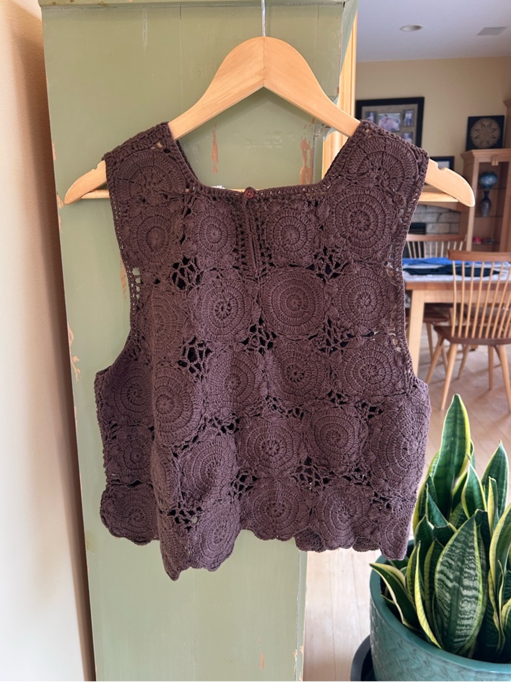 Evereve Hand Crochet Cotton Floral Lace Sleeveless Tank Brown Boho Sz Large NWT - Picture 16 of 16